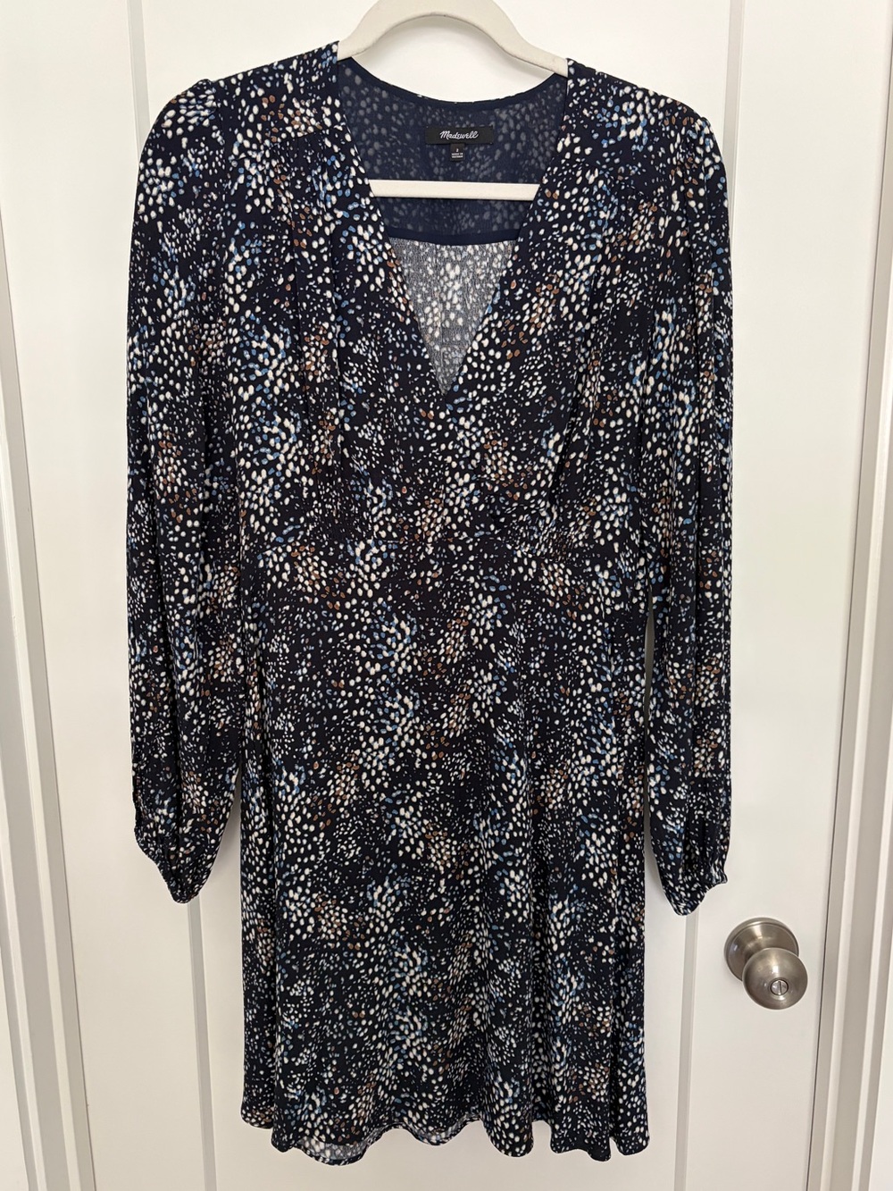 Madewell Black Ditsy Floral Long Sleeve Faux Wrap Mini Dress | Size 2